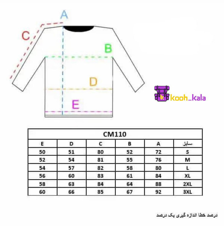 جدول سایزبندی